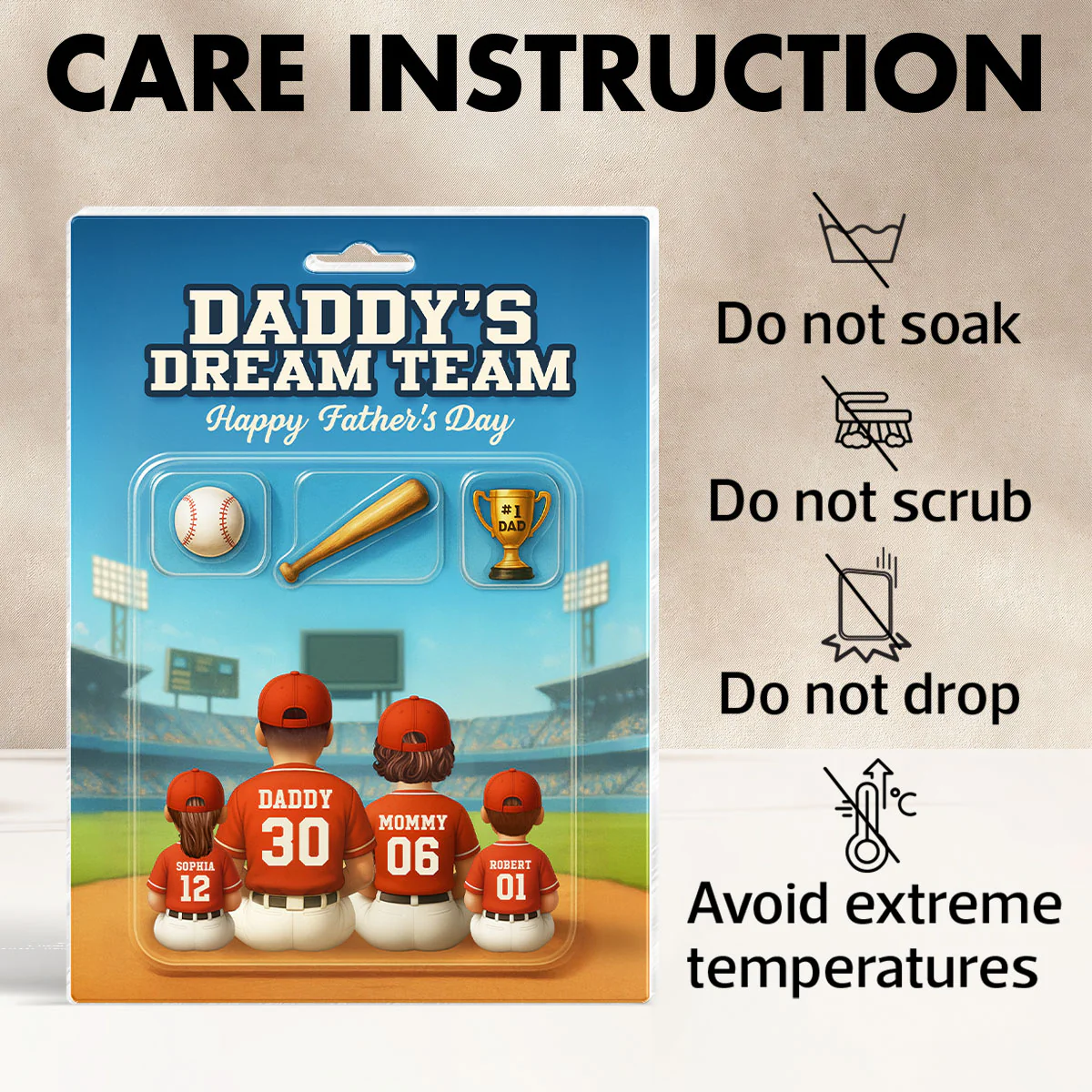 3D Effect Custom Figure Baseball Family Daddy's Dream Team Personalized Flat Acrylic Block Plaque, Unique Gift For Dad, Husband - Image 8