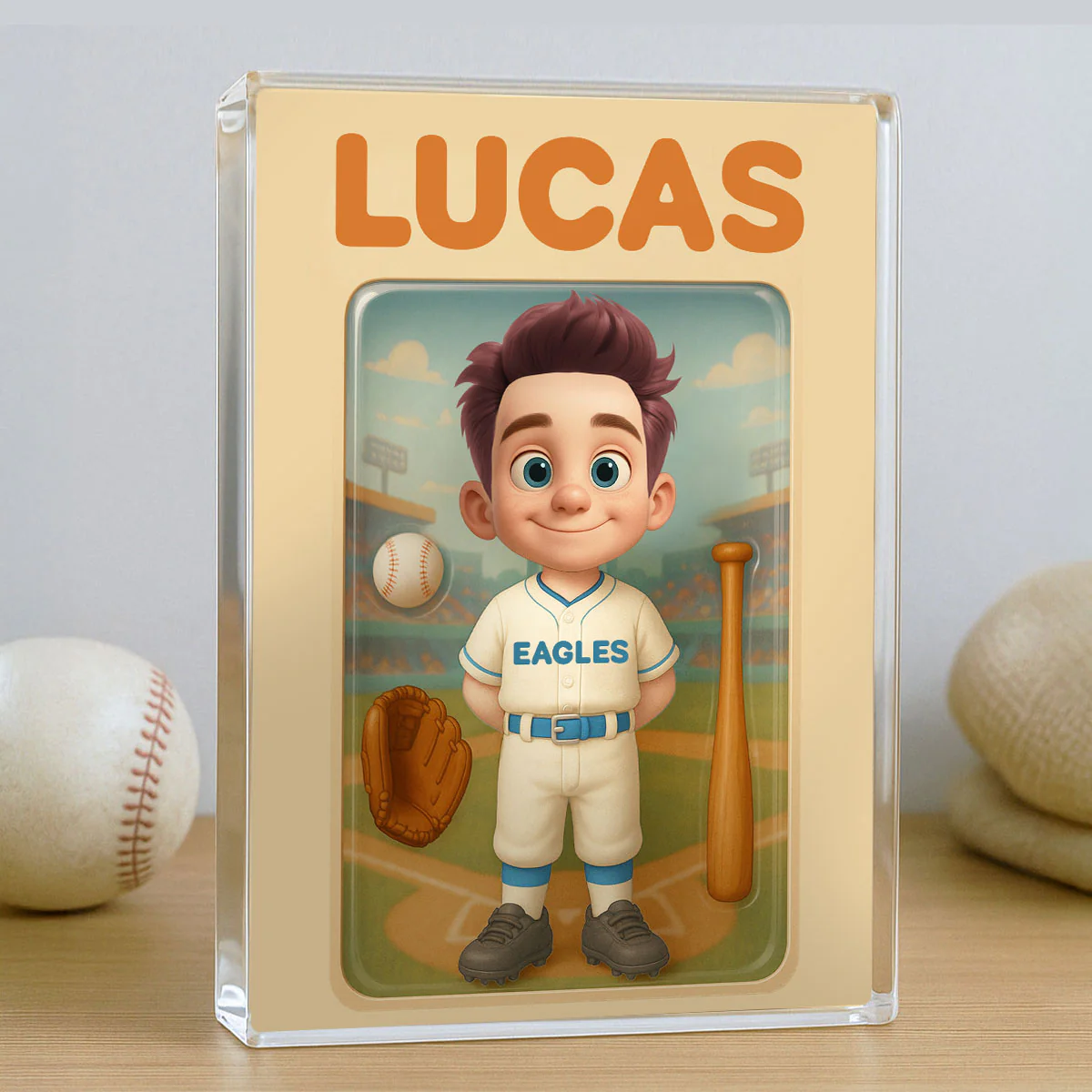 3D Effect Baseball Kid Custom Figure Personalized Flat Rectangle Acrylic Block, Gift For Kid - Image 5