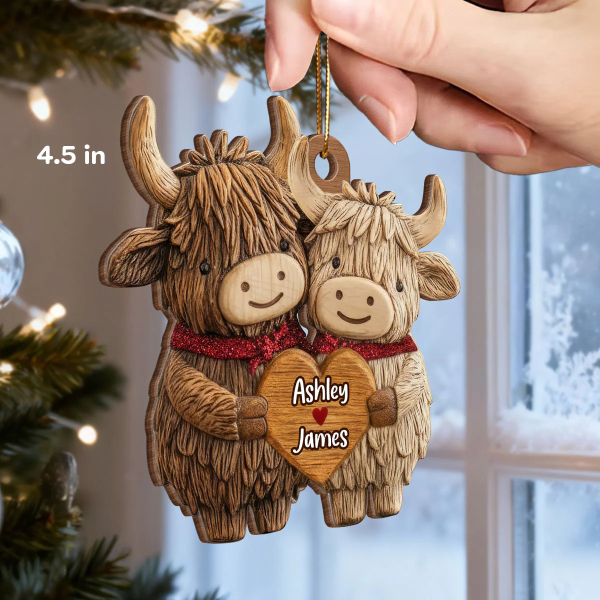 3D Effect Animal Couple Heart - Personalized Wooden Ornament - Gift For Him, Gift For Her - Image 2