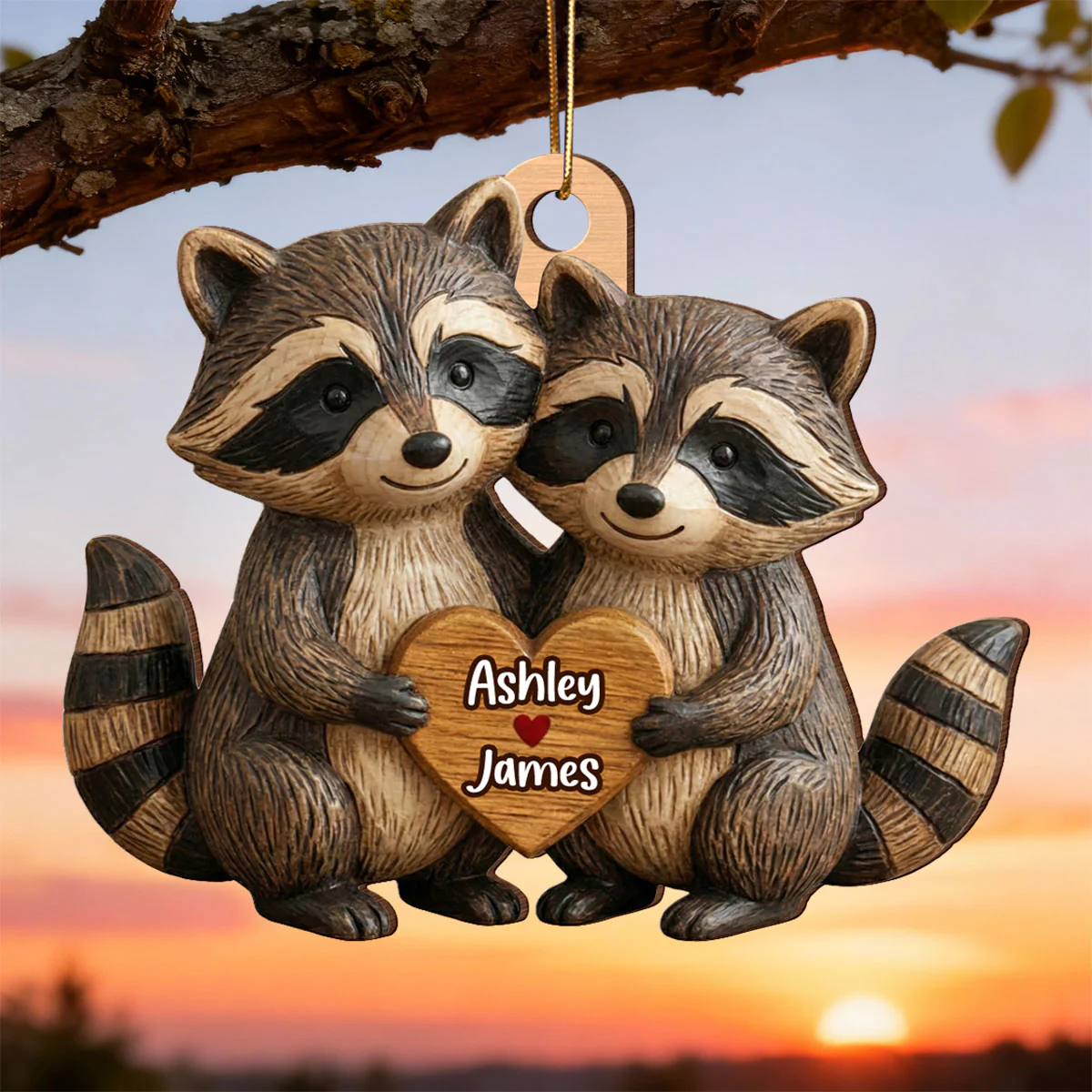 3D Effect Animal Couple Heart - Personalized Wooden Ornament - Gift For Him, Gift For Her - Image 4