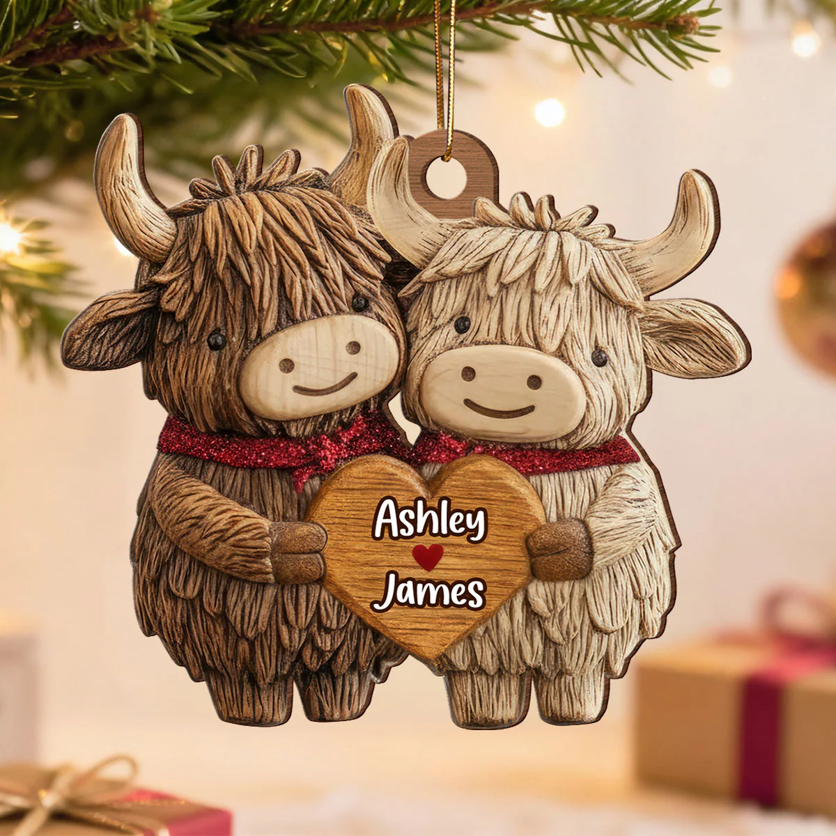 3D Effect Animal Couple Heart - Personalized Wooden Ornament - Gift For Him, Gift For Her - Image 5