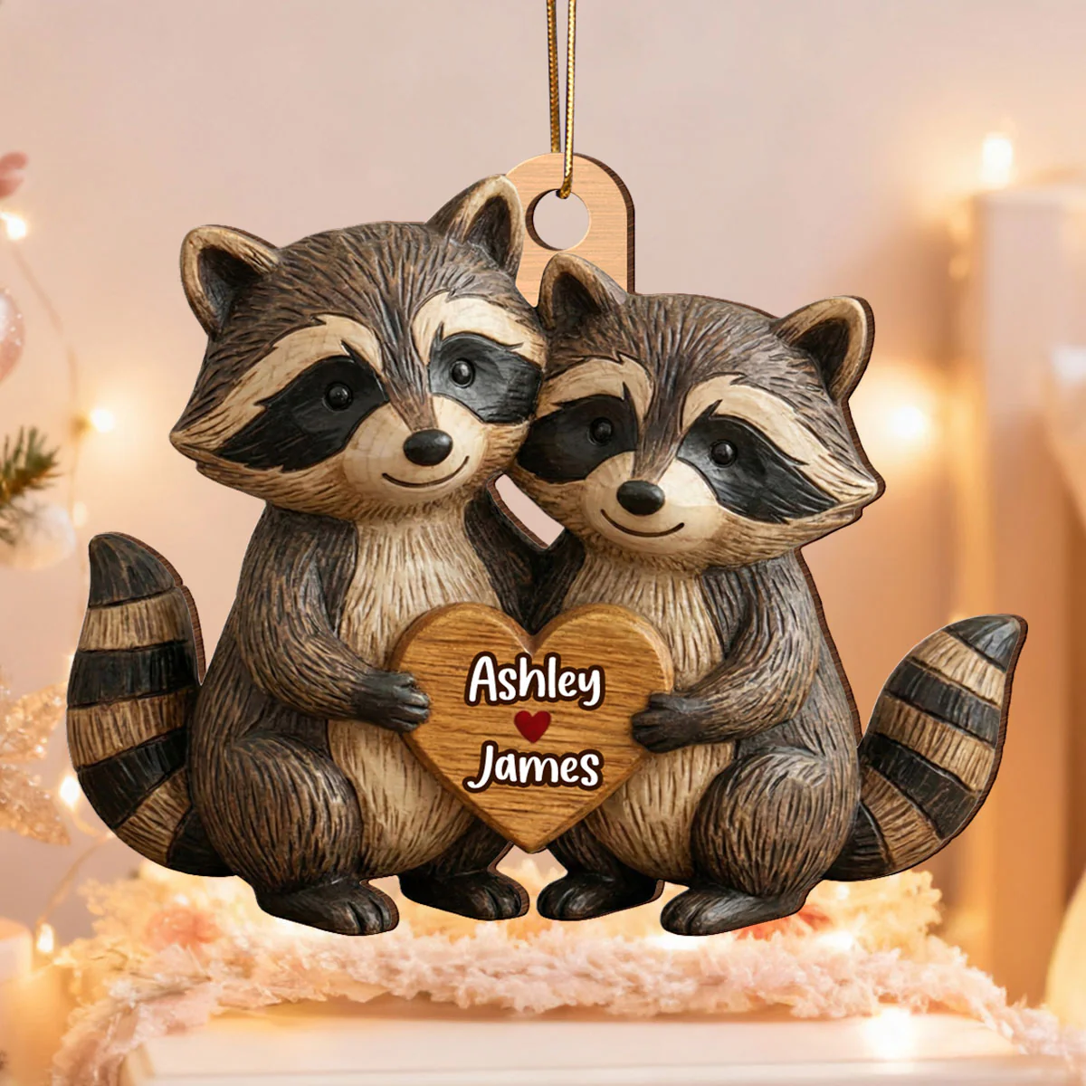 3D Effect Animal Couple Heart - Personalized Wooden Ornament - Gift For Him, Gift For Her - Image 6