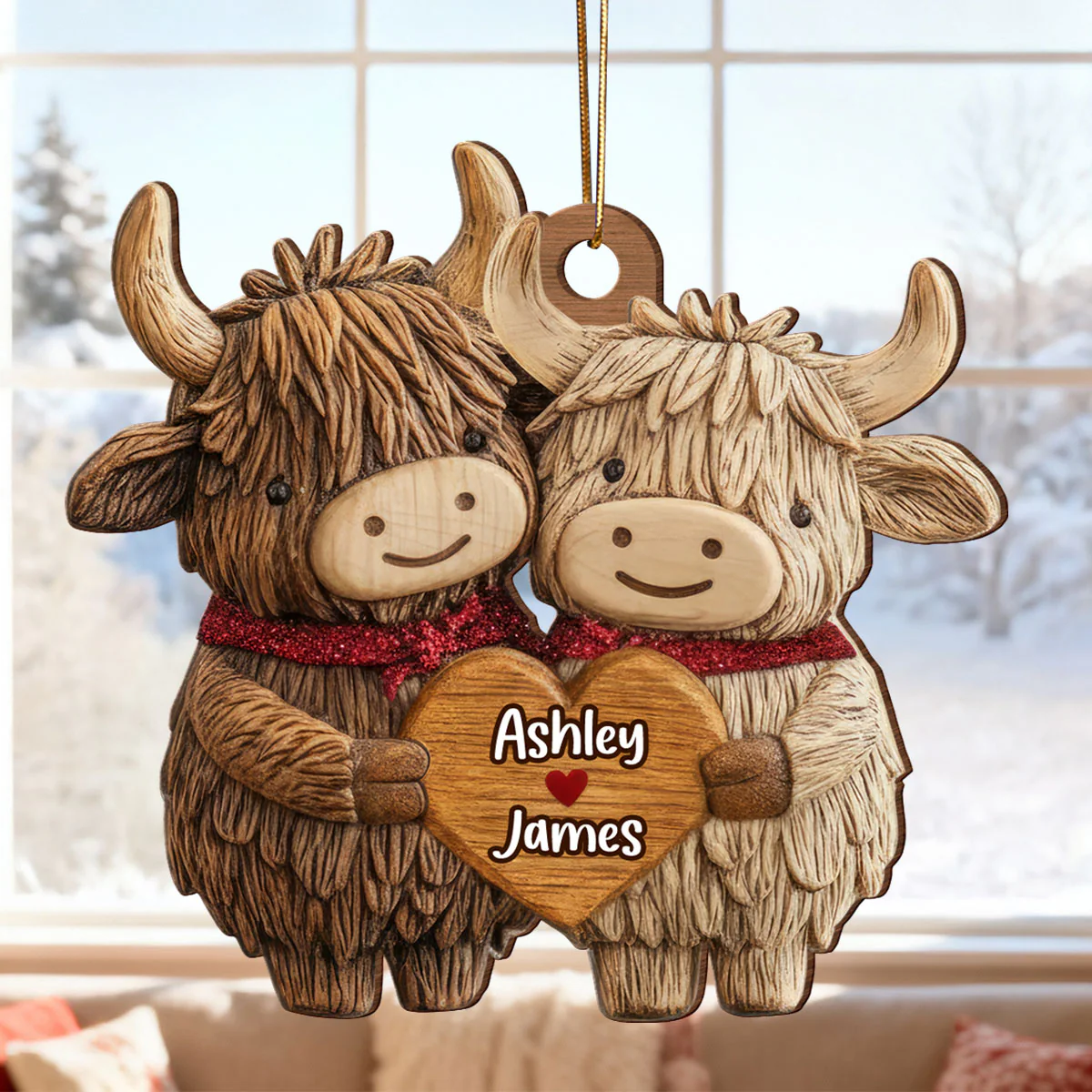 3D Effect Animal Couple Heart - Personalized Wooden Ornament - Gift For Him, Gift For Her - Image 7