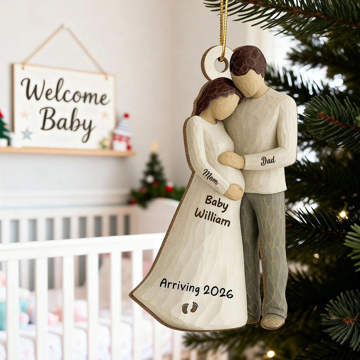 3D Effect Baby Arriving - Personalized Wooden Ornament - Couple Expecting, Pregnancy Keepsake - Image 10