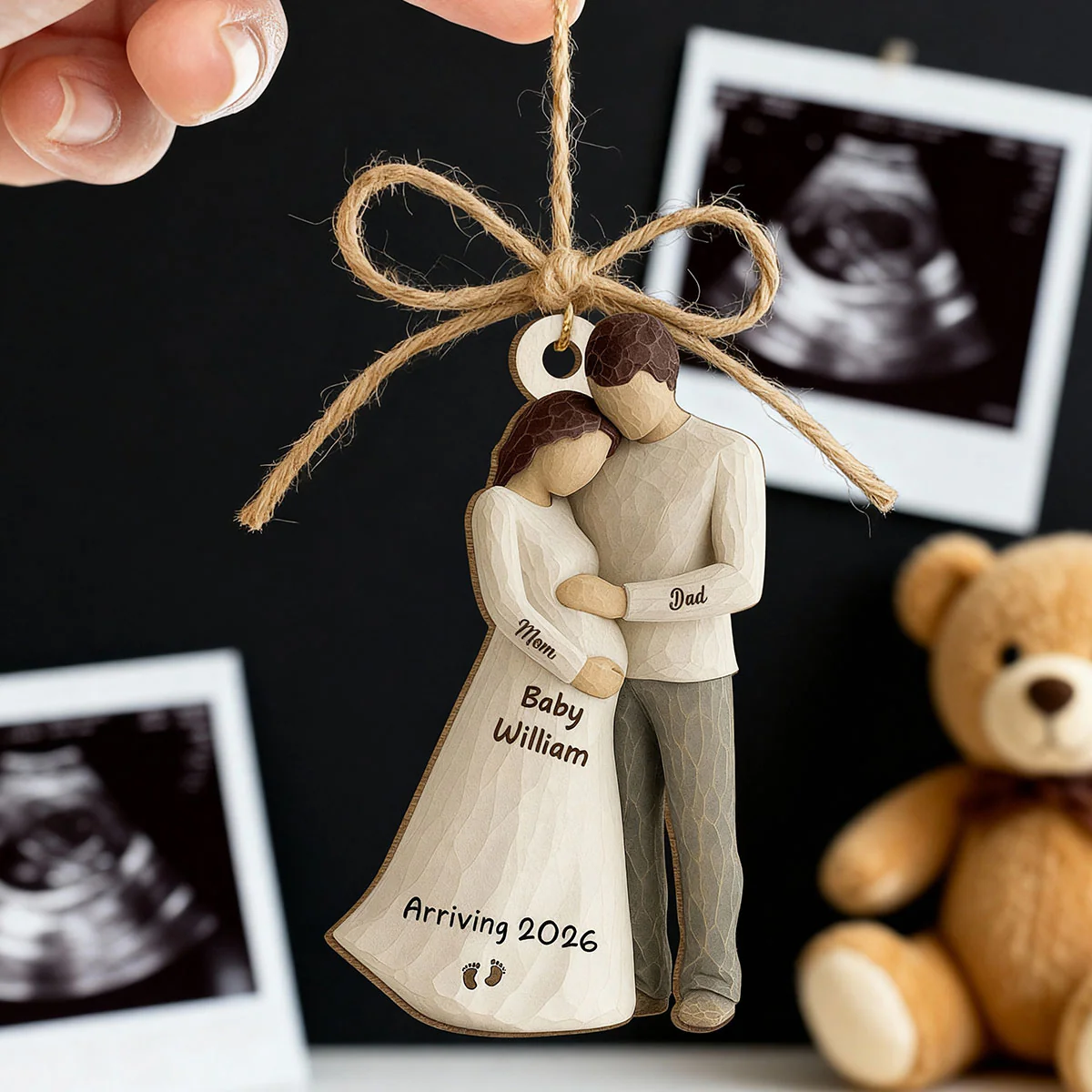3D Effect Baby Arriving - Personalized Wooden Ornament - Couple Expecting, Pregnancy Keepsake - Image 11