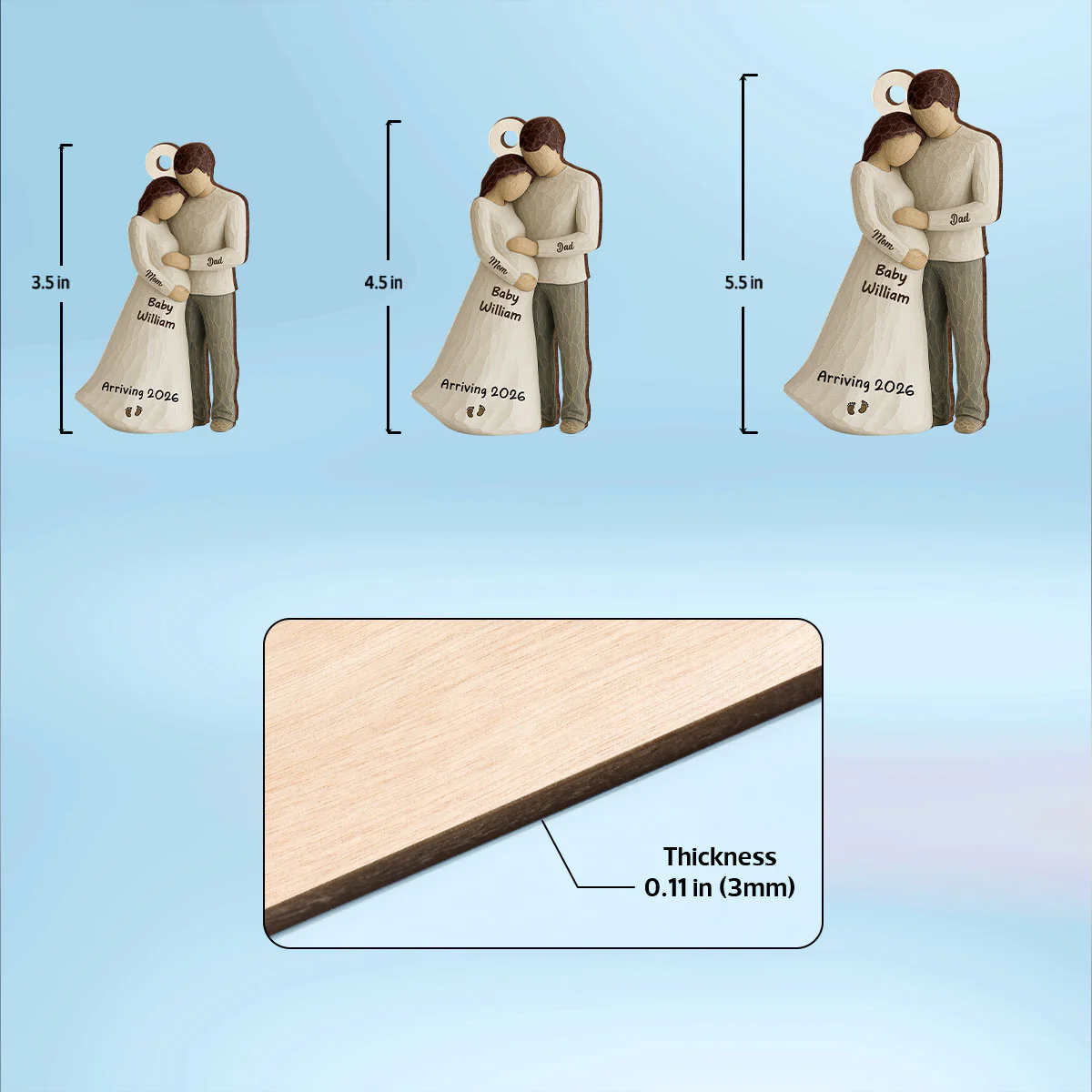 3D Effect Baby Arriving - Personalized Wooden Ornament - Couple Expecting, Pregnancy Keepsake - Image 12