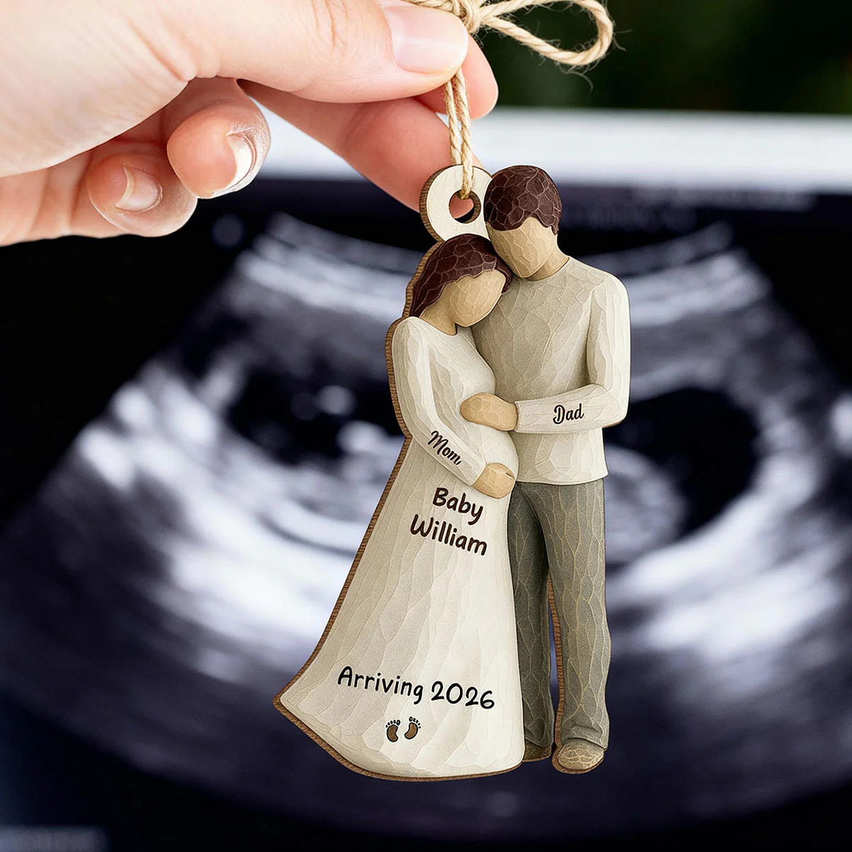3D Effect Baby Arriving - Personalized Wooden Ornament - Couple Expecting, Pregnancy Keepsake - Image 4