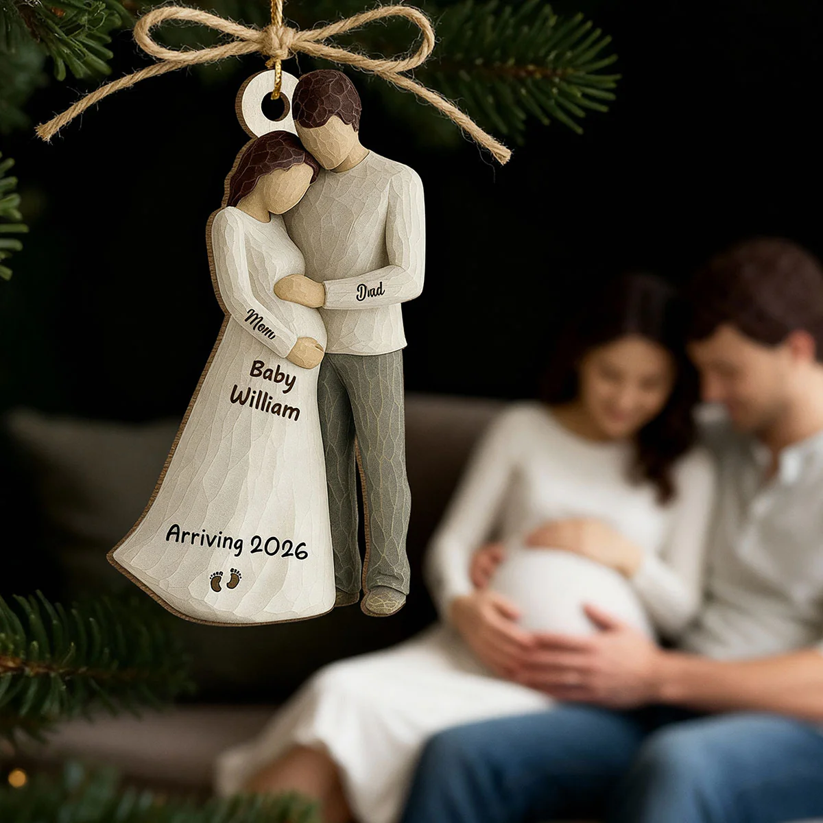 3D Effect Baby Arriving - Personalized Wooden Ornament - Couple Expecting, Pregnancy Keepsake - Image 5