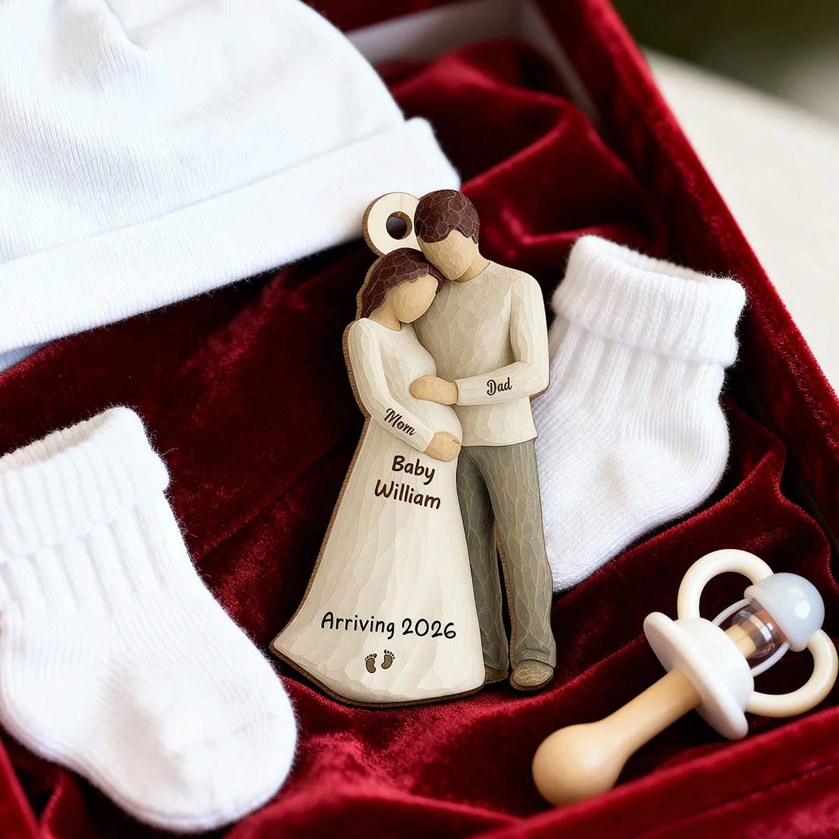 3D Effect Baby Arriving - Personalized Wooden Ornament - Couple Expecting, Pregnancy Keepsake - Image 7
