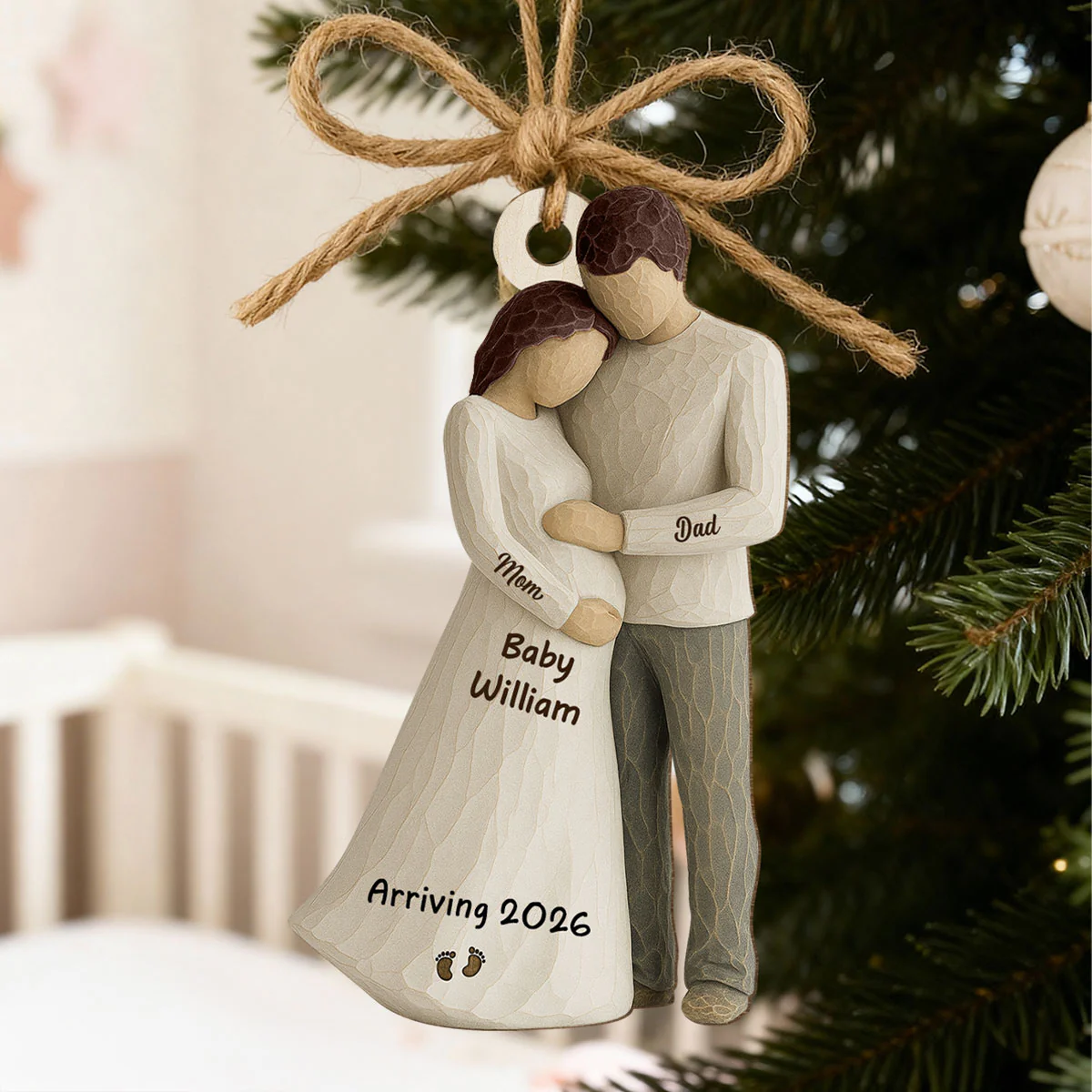 3D Effect Baby Arriving - Personalized Wooden Ornament - Couple Expecting, Pregnancy Keepsake - Image 9