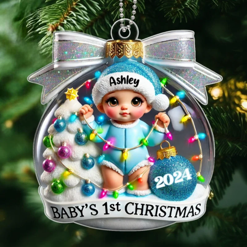 3D Effect Baby First Christmas Personalized Acrylic Ornament, Christmas Tree Bow, New Parents Keepsake, Gift for Newborn - Image 6