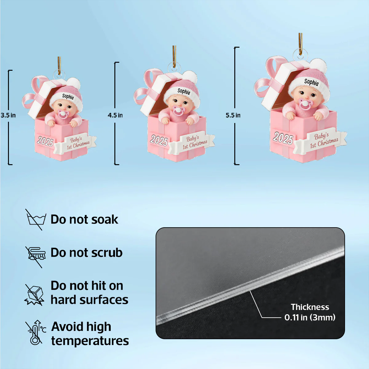 3D Effect Baby In Gift Box - Personalized Acrylic Ornament - First Christmas Keepsake - Image 7