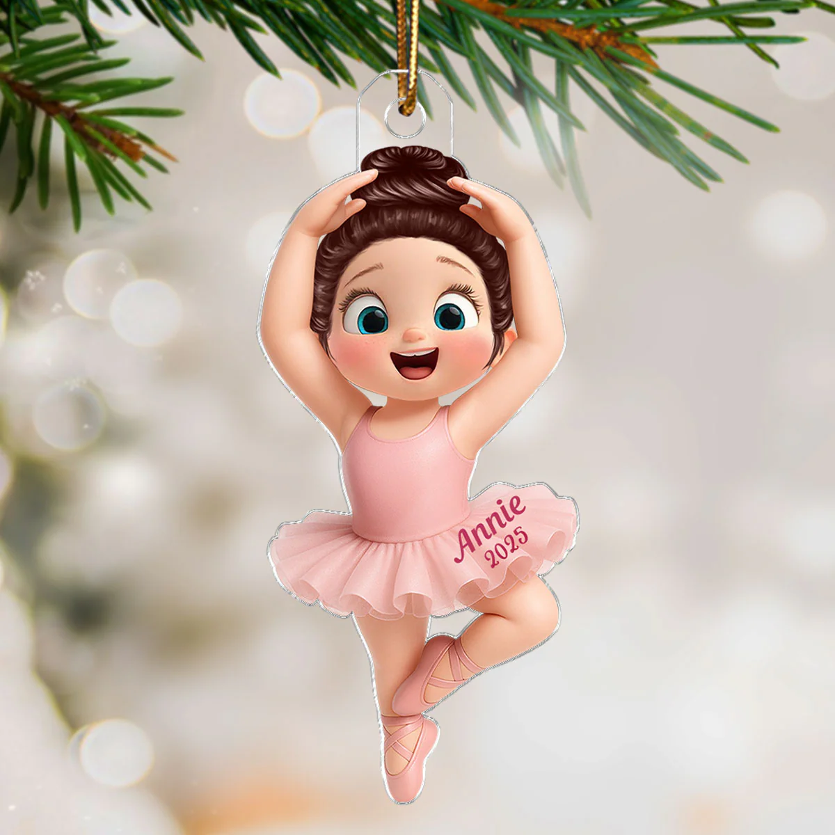 3D Effect Ballerina Little Girl Christmas Personalized Acrylic Ornament