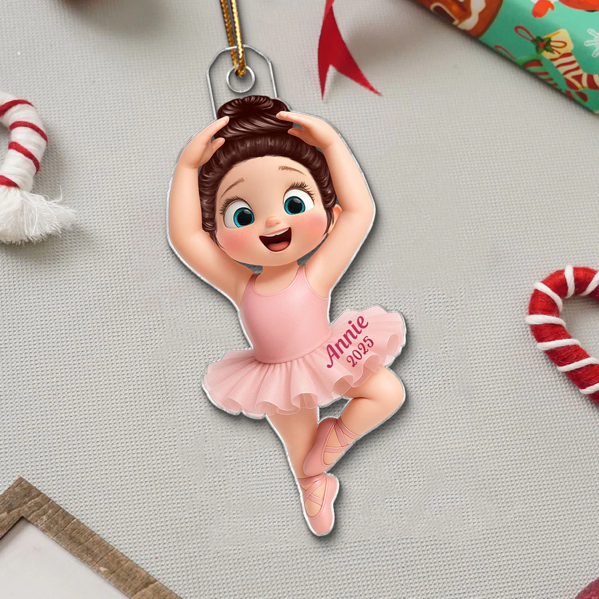 3D Effect Ballerina Little Girl Christmas Personalized Acrylic Ornament - Image 2