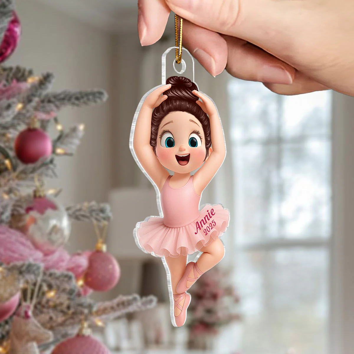 3D Effect Ballerina Little Girl Christmas Personalized Acrylic Ornament - Image 3