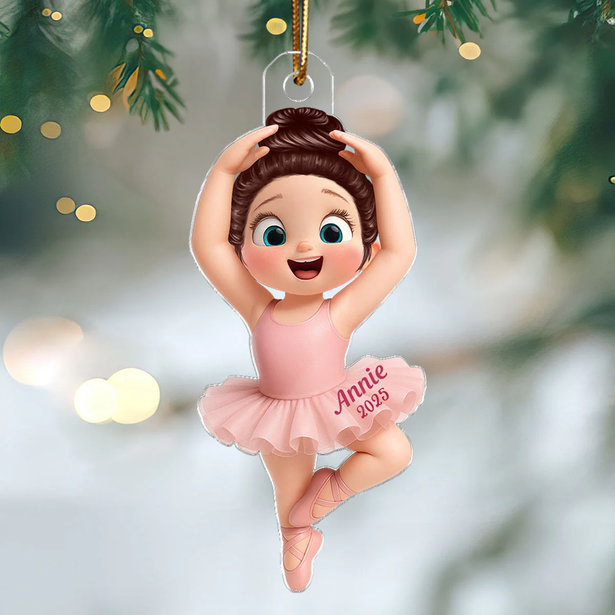 3D Effect Ballerina Little Girl Christmas Personalized Acrylic Ornament - Image 4