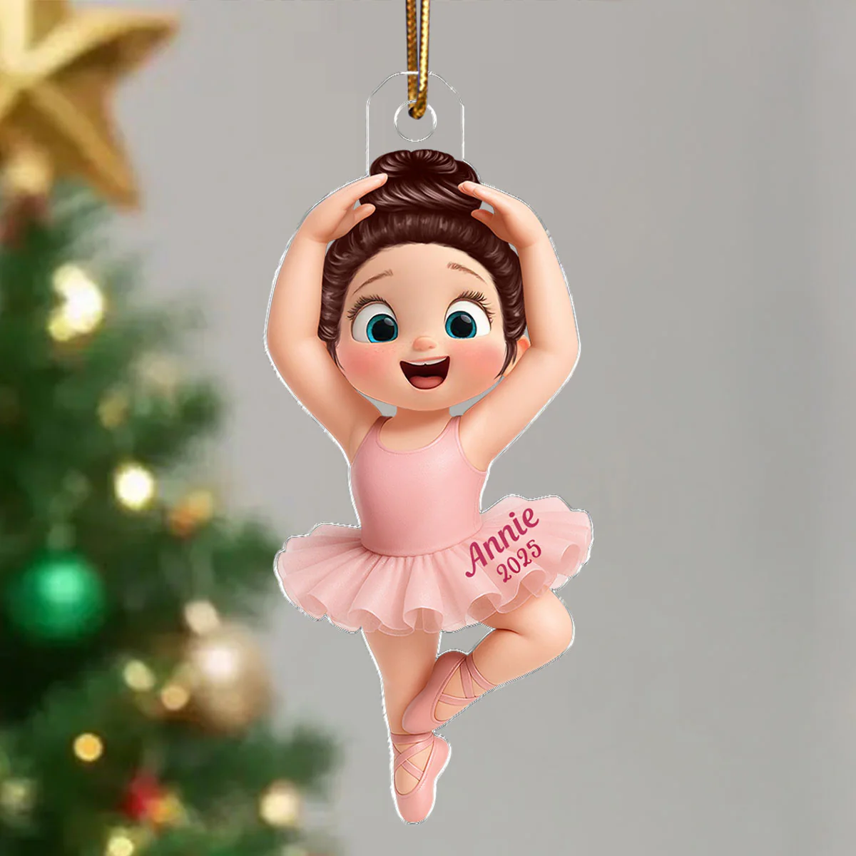 3D Effect Ballerina Little Girl Christmas Personalized Acrylic Ornament - Image 5