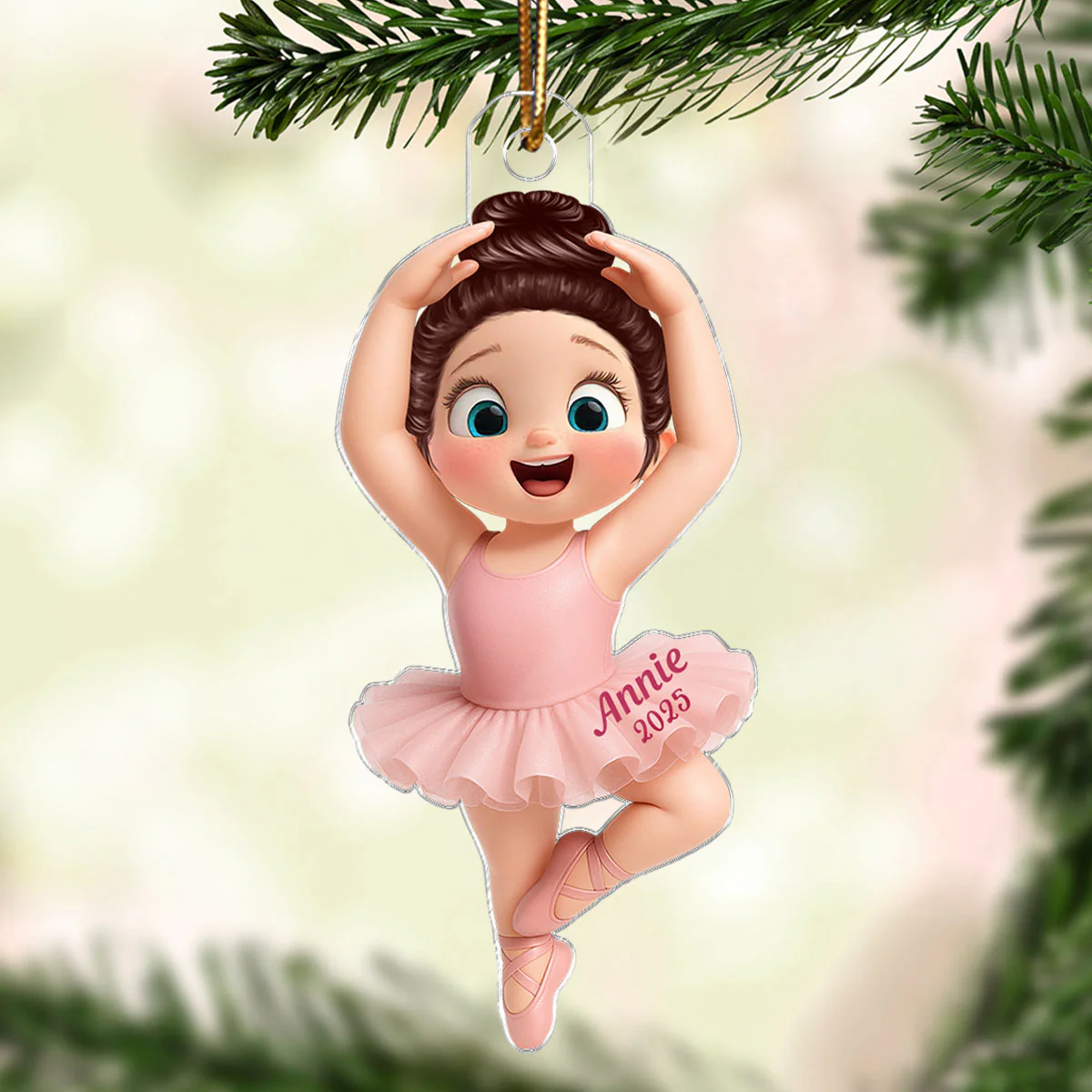 3D Effect Ballerina Little Girl Christmas Personalized Acrylic Ornament - Image 6