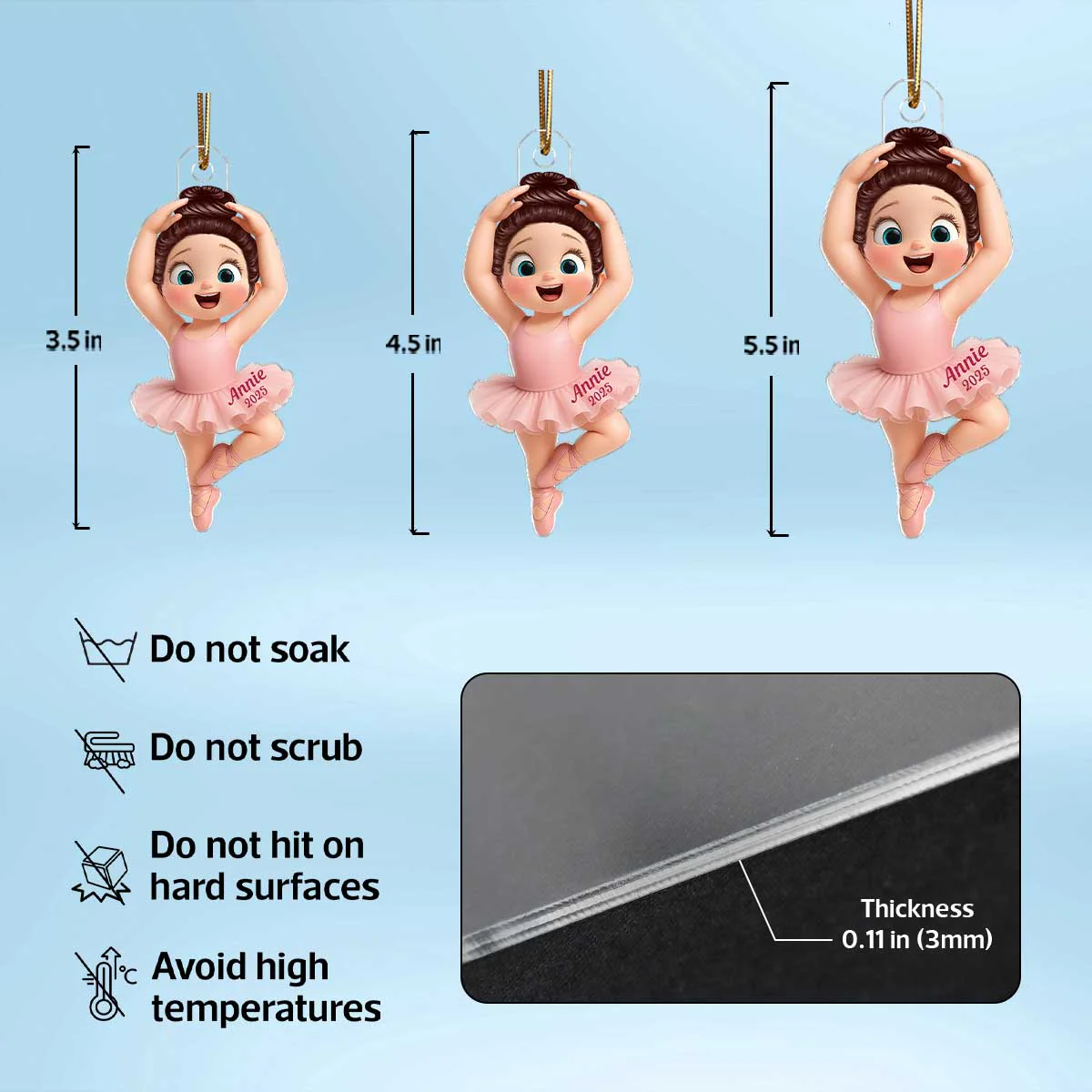 3D Effect Ballerina Little Girl Christmas Personalized Acrylic Ornament - Image 7