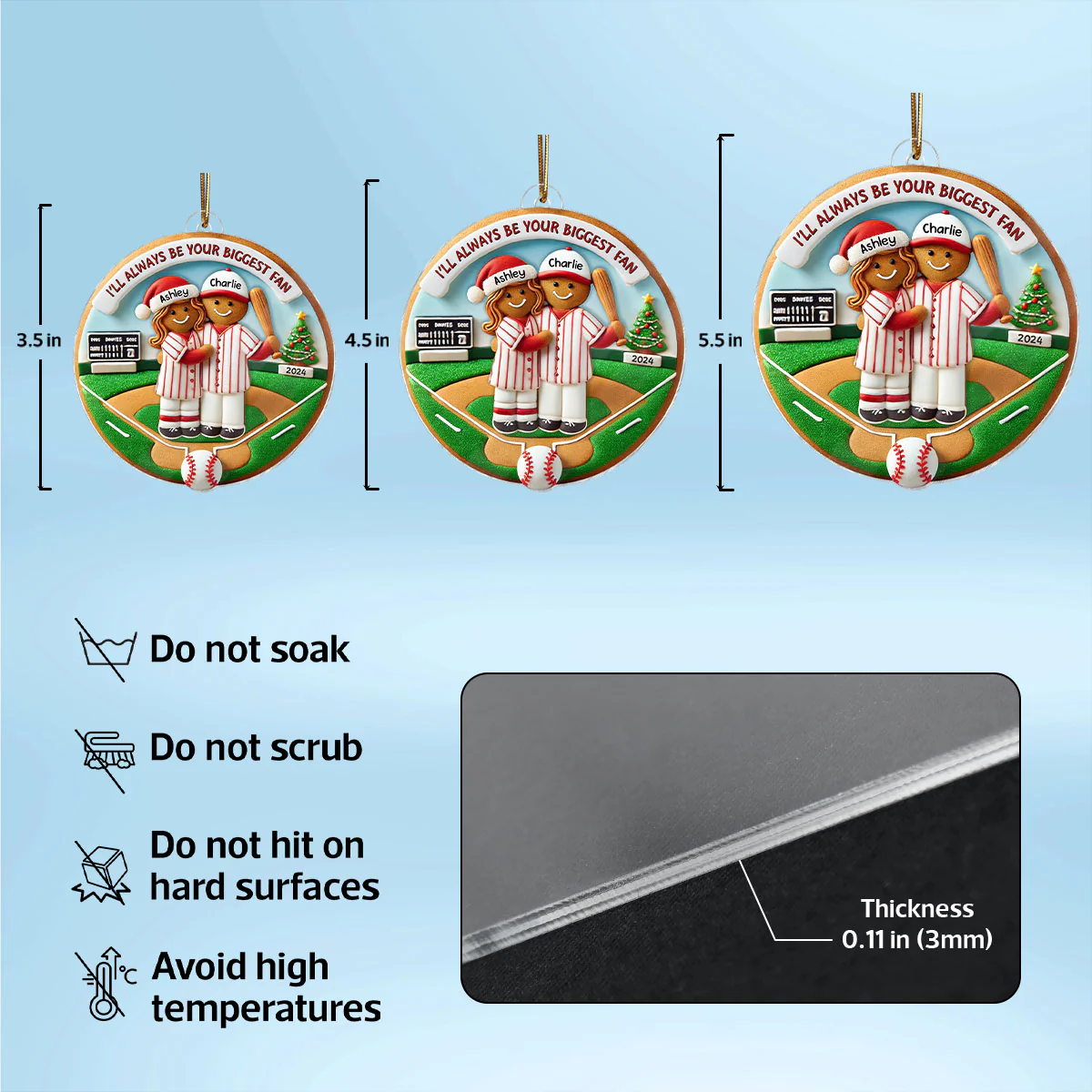 3D Effect Baseball Gingerbread Always Your Biggest Fan Personalized Acrylic Ornament - Image 6