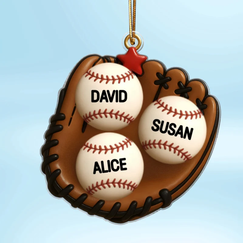 3D Effect Baseball, Softball Gloves Family Members' Names Personalized Acrylic Ornament, Christmas Tree Decoration - Image 7