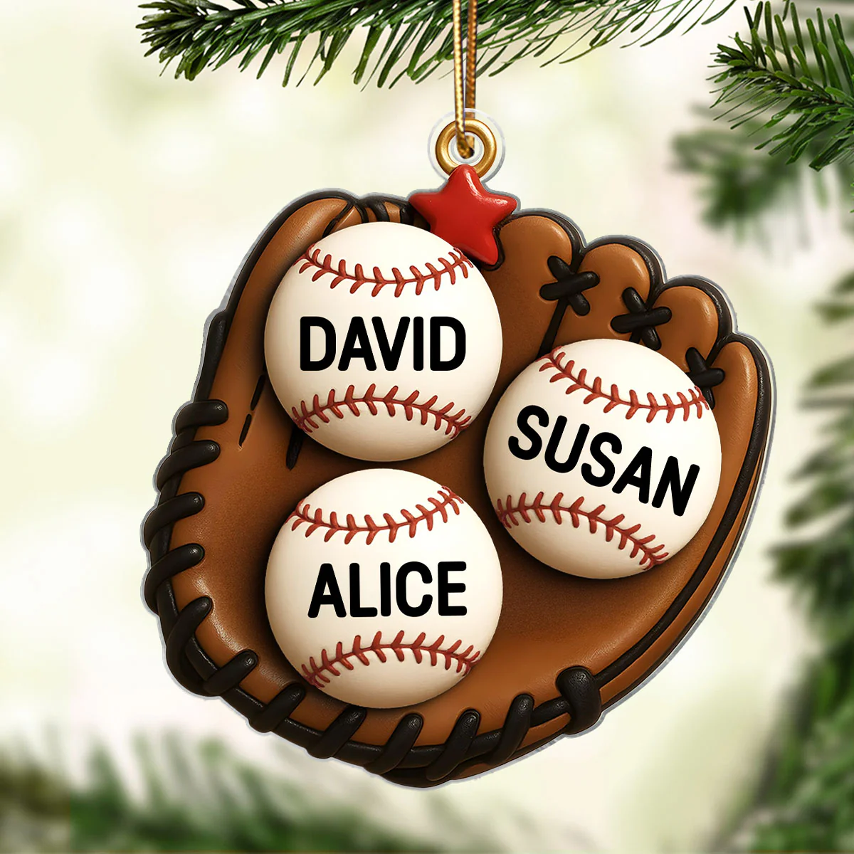 3D Effect Baseball Gloves Family Members' Names Personalized Acrylic Ornament, Christmas Tree Decoration