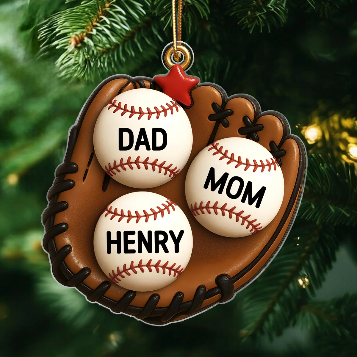 3D Effect Baseball Gloves Family Members' Names Personalized Acrylic Ornament, Christmas Tree Decoration - Image 4