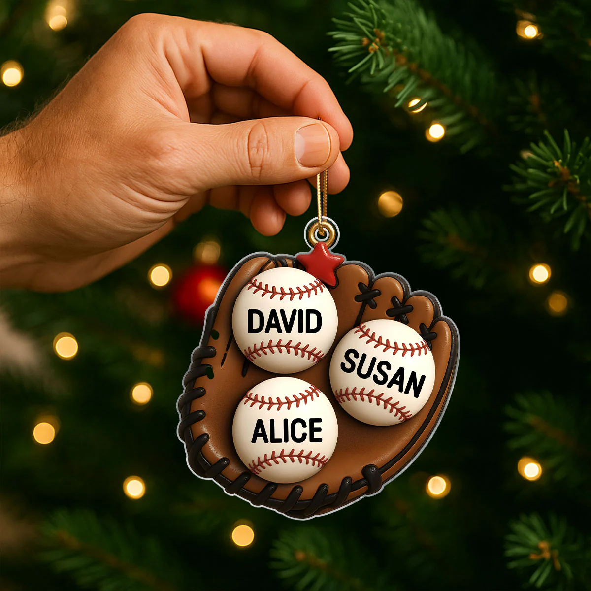 3D Effect Baseball Gloves Family Members' Names Personalized Acrylic Ornament, Christmas Tree Decoration - Image 5