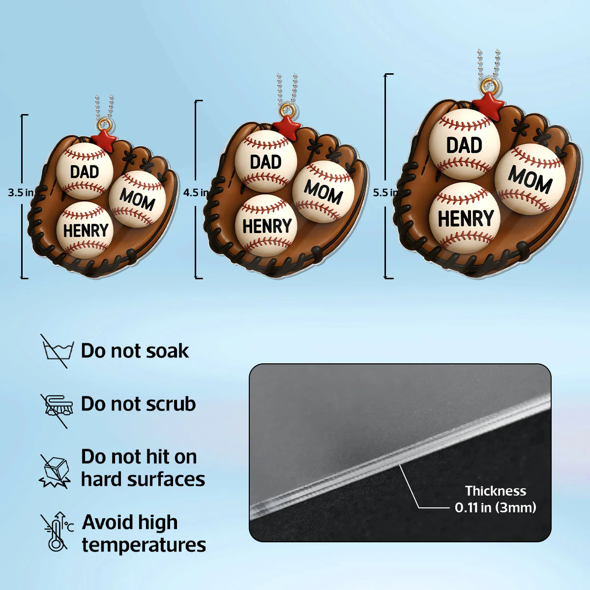 3D Effect Baseball Gloves Family Members' Names Personalized Acrylic Ornament, Christmas Tree Decoration - Image 7