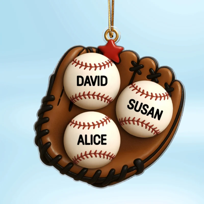 3D Effect Baseball Gloves Family Members' Names Personalized Acrylic Ornament, Christmas Tree Decoration - Image 8