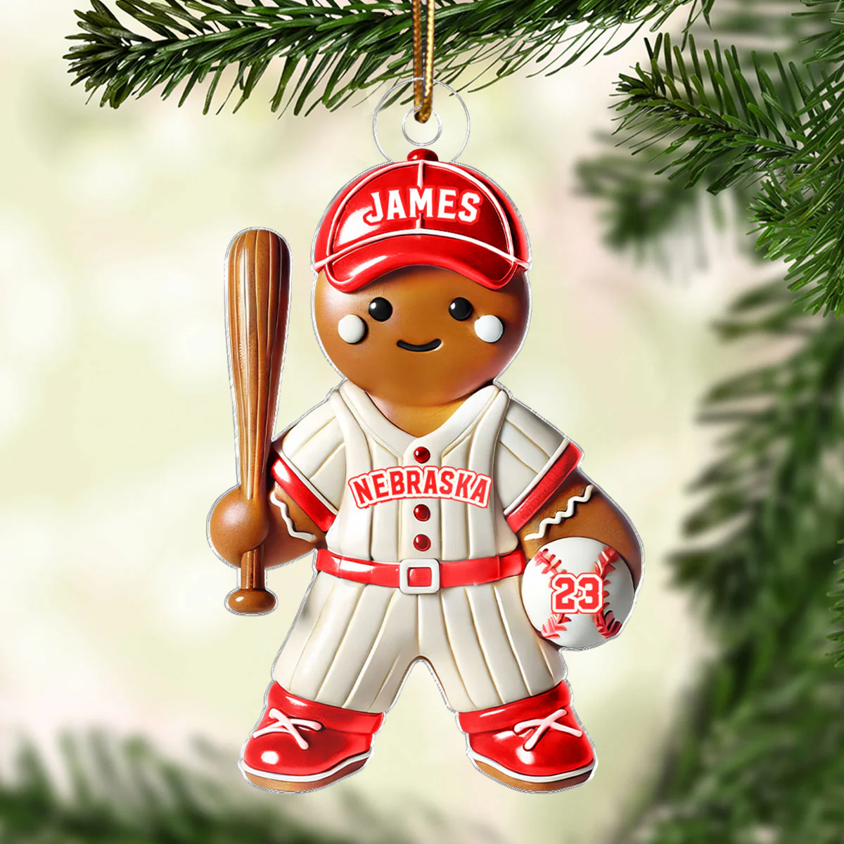 3D Effect Baseball Kid Personalized Acrylic Ornament, Christmas Gift For Grandkids - Image 3