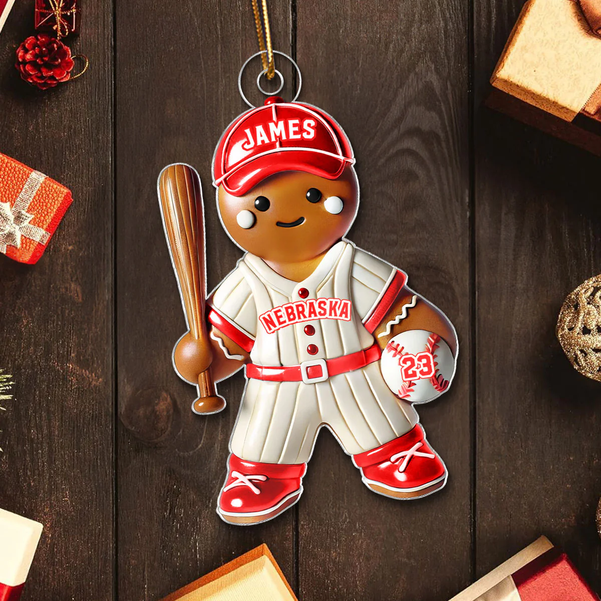 3D Effect Baseball Kid Personalized Acrylic Ornament, Christmas Gift For Grandkids - Image 5