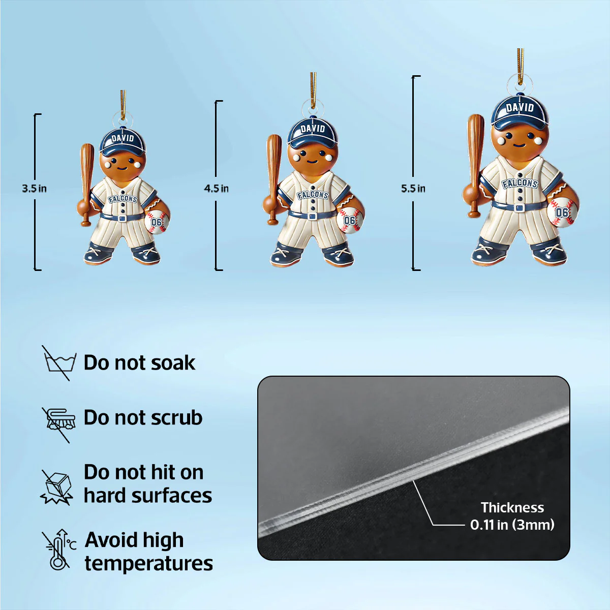 3D Effect Baseball Kid Personalized Acrylic Ornament, Christmas Gift For Grandkids - Image 6