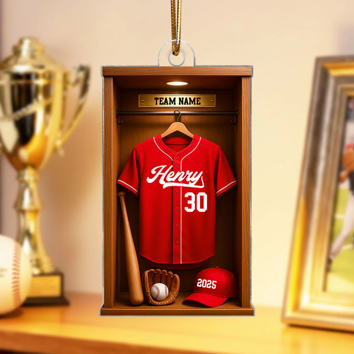 3D Effect Baseball Locker Room Display - Personalized Acrylic Ornament - Christmas Gift for Sons, Daughters, Grandkids - Image 3