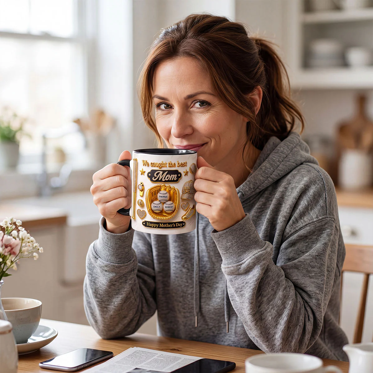 3D Effect Baseball We Caught The Best Mom - Personalized Mug - Mother's Day Gift For Mom, Wife - Image 10