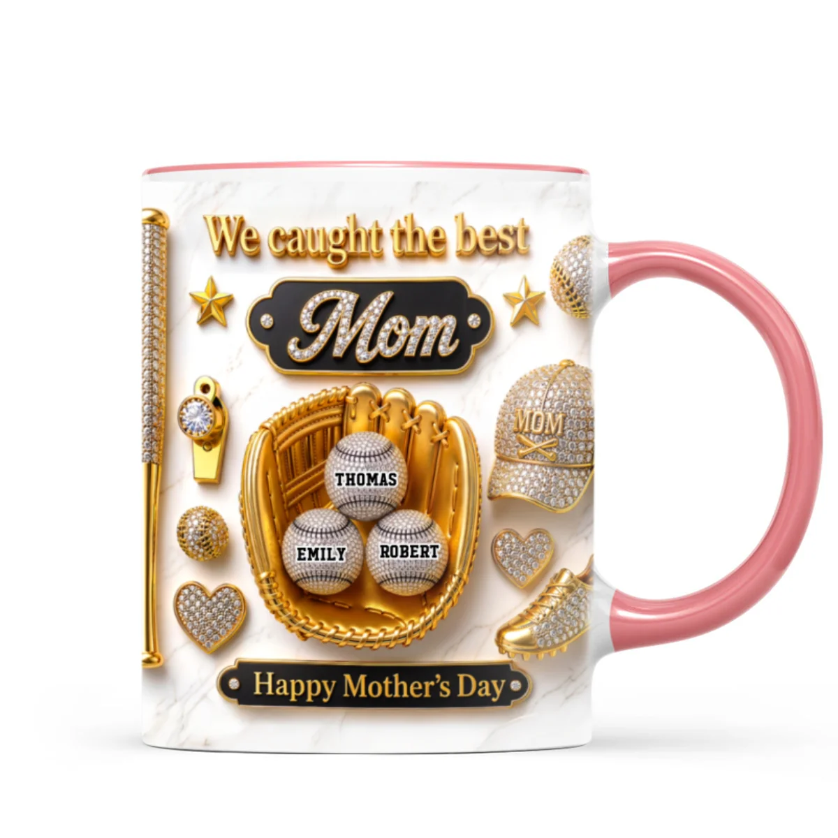 3D Effect Baseball We Caught The Best Mom - Personalized Mug - Mother's Day Gift For Mom, Wife - Image 14