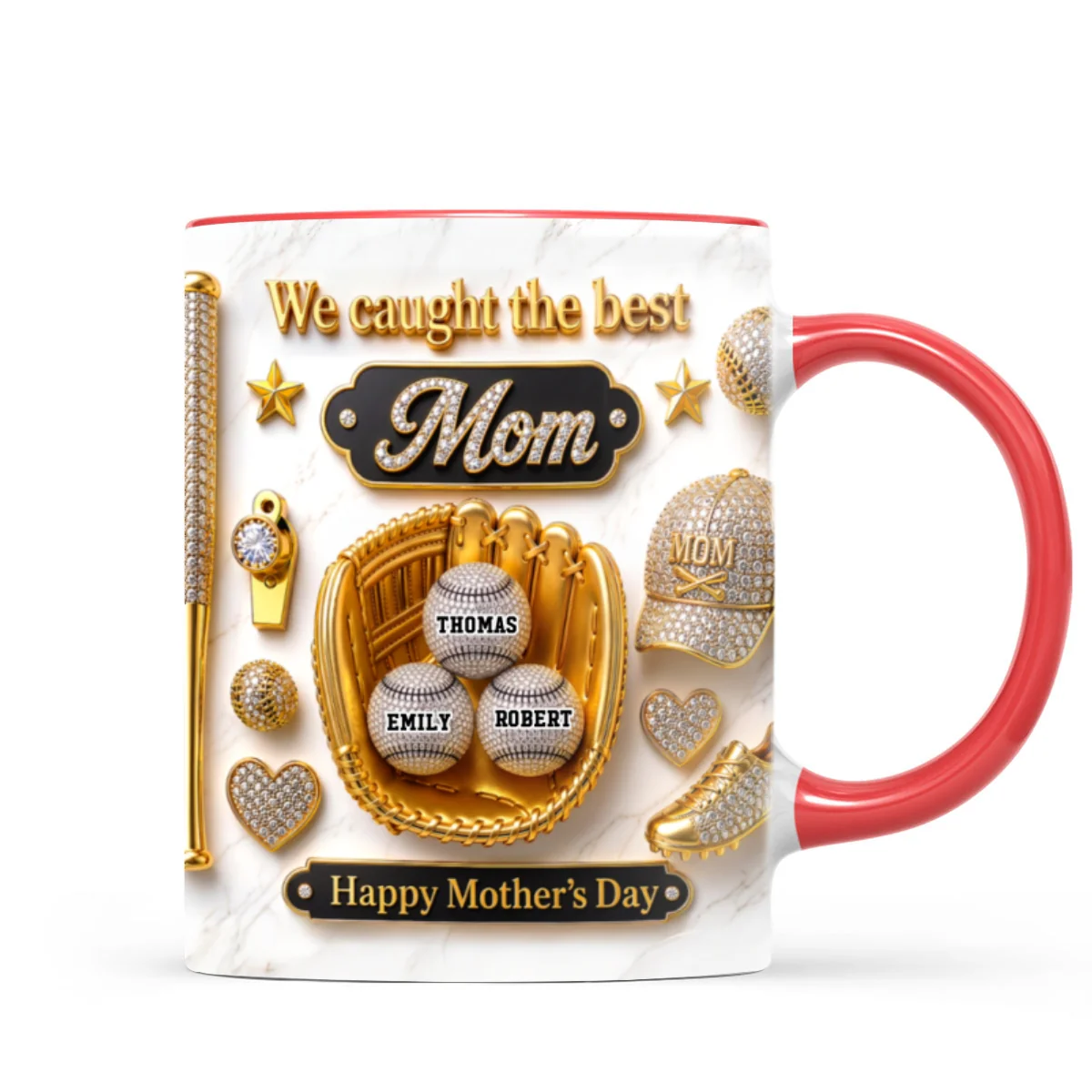 3D Effect Baseball We Caught The Best Mom - Personalized Mug - Mother's Day Gift For Mom, Wife - Image 16