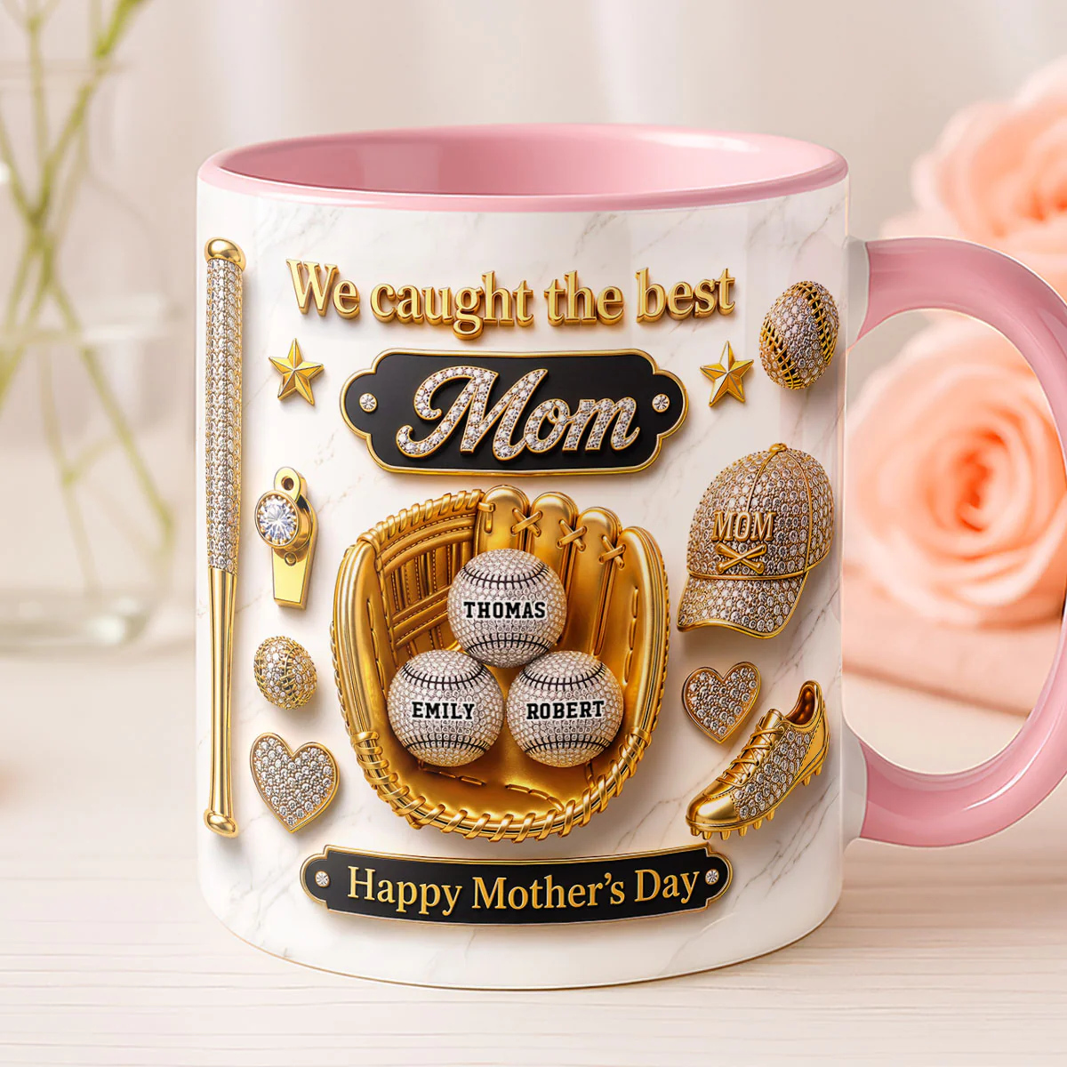 3D Effect Baseball We Caught The Best Mom - Personalized Mug - Mother's Day Gift For Mom, Wife - Image 3