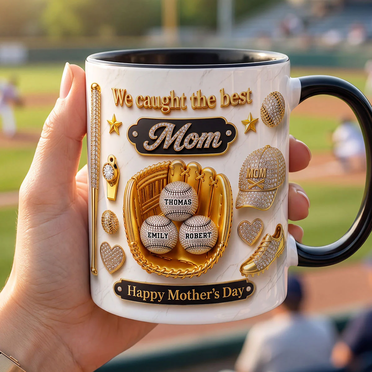 3D Effect Baseball We Caught The Best Mom - Personalized Mug - Mother's Day Gift For Mom, Wife - Image 7