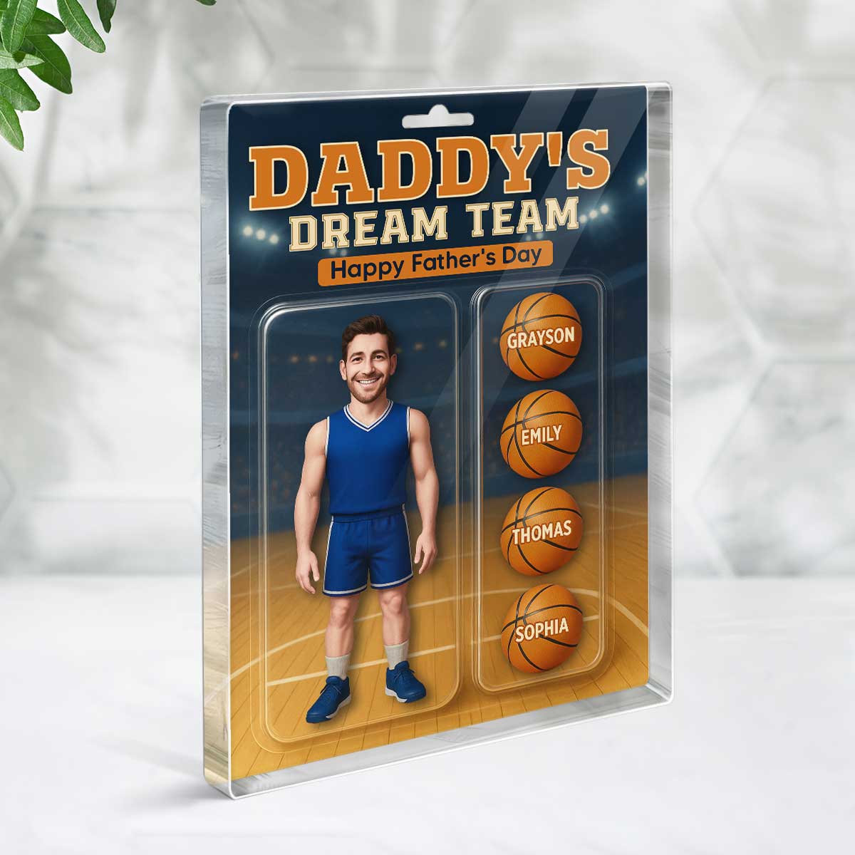 3D Effect Basketball Dad Custom Figure Personalized Rectangle Flat Acrylic Block Plaque - Image 4