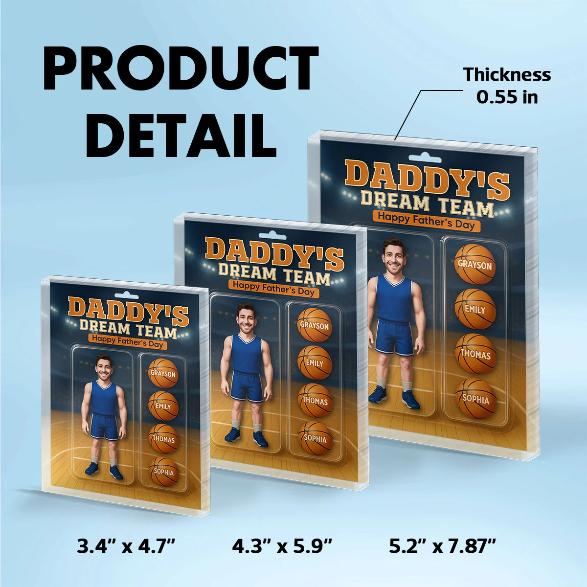 3D Effect Basketball Dad Custom Figure Personalized Rectangle Flat Acrylic Block Plaque - Image 6