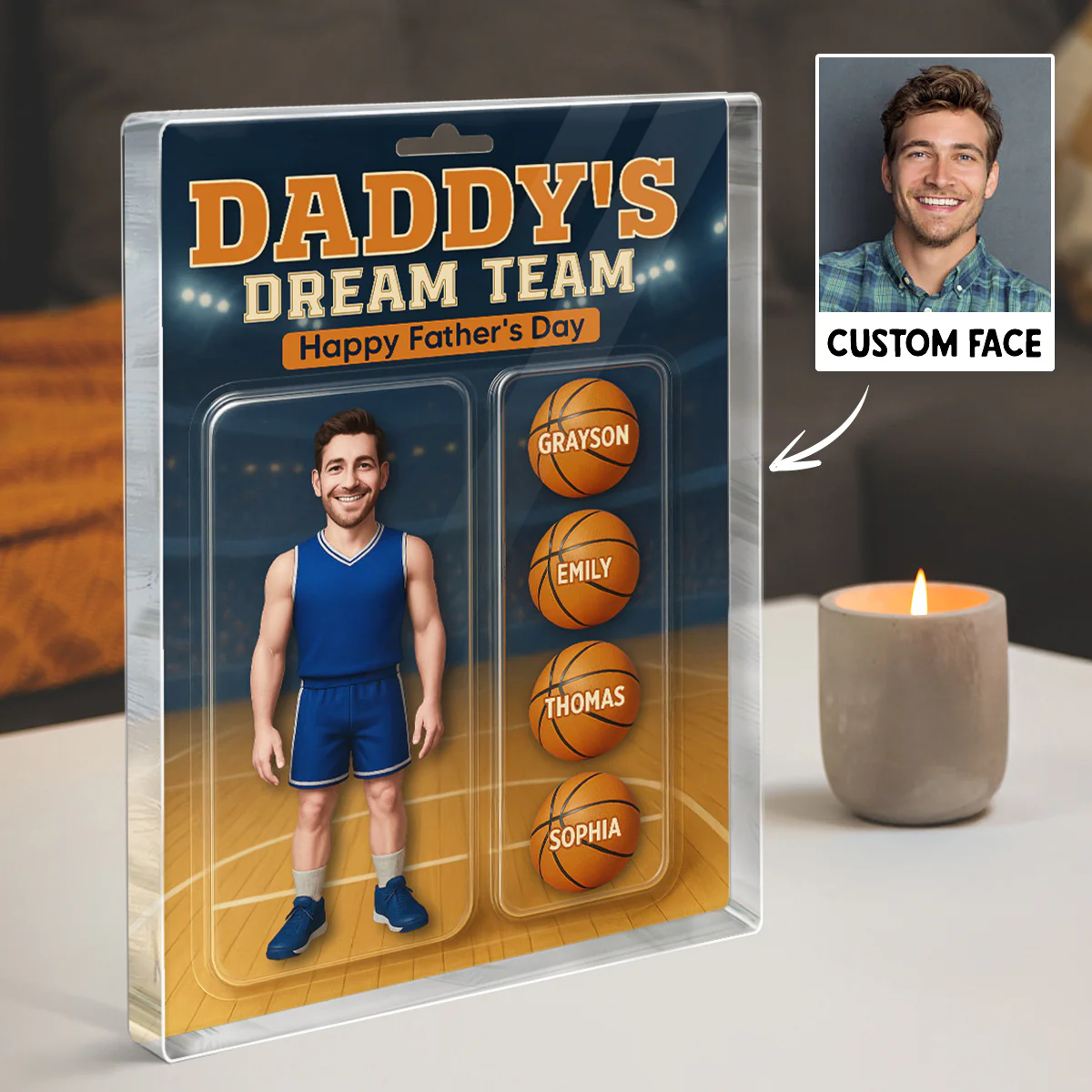 3D Effect Basketball Dad Custom Figure Personalized Rectangle Flat Acrylic Block Plaque - Image 7