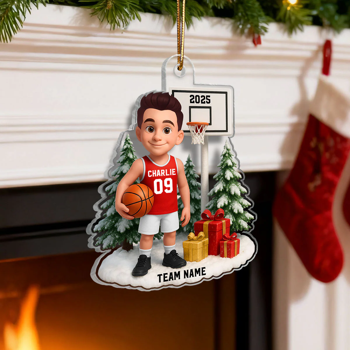 3D Effect Basketball Player Christmas - Personalized Acrylic Ornament - Gift For Basketball Players - Image 2