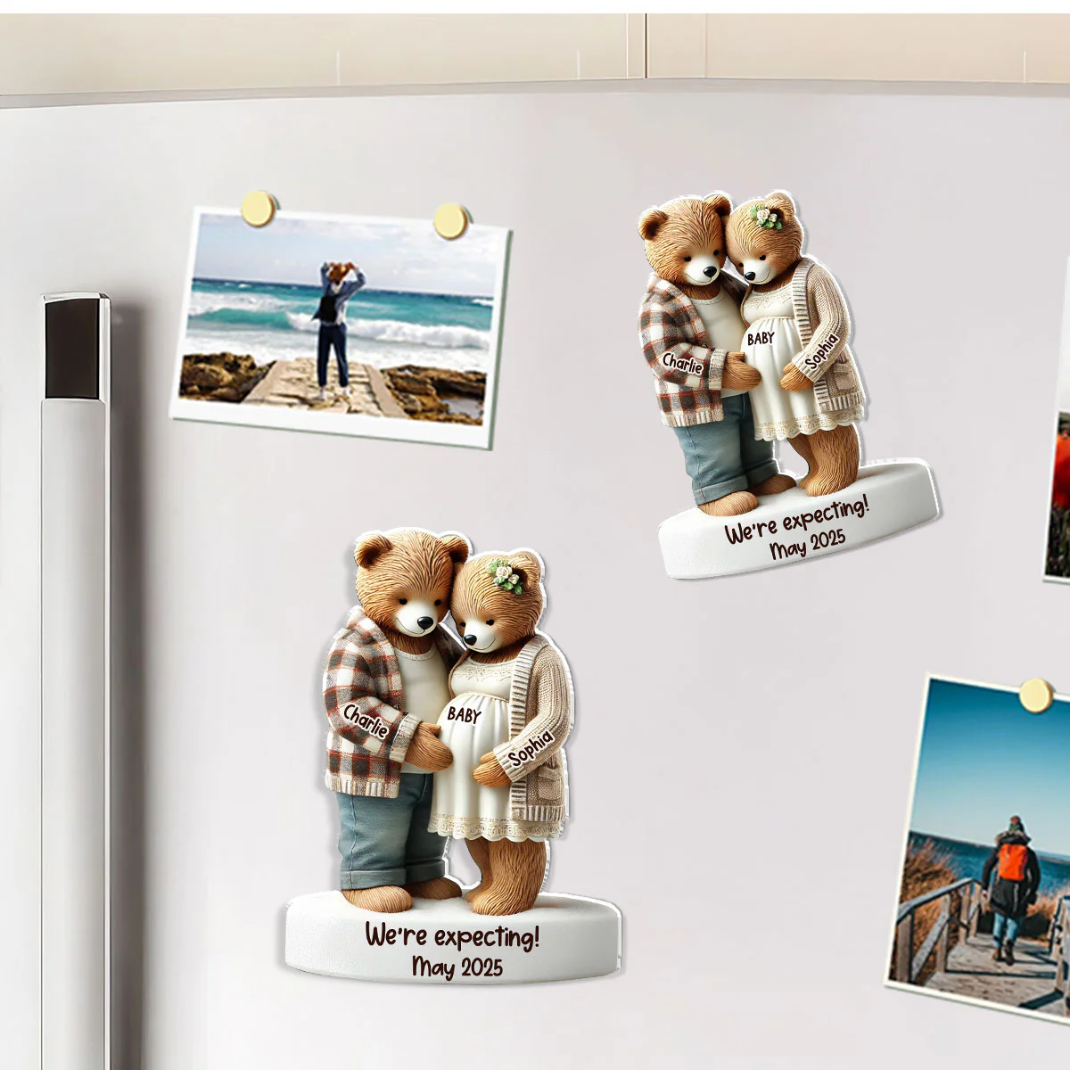 3D Effect Bear Couple Expecting New Baby Pregnancy Announcement Keepsake Personalized Acrylic Fridge Magnet - Image 3