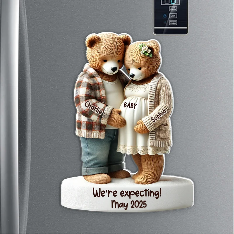 3D Effect Bear Couple Expecting New Baby Pregnancy Announcement Keepsake Personalized Acrylic Fridge Magnet - Image 7