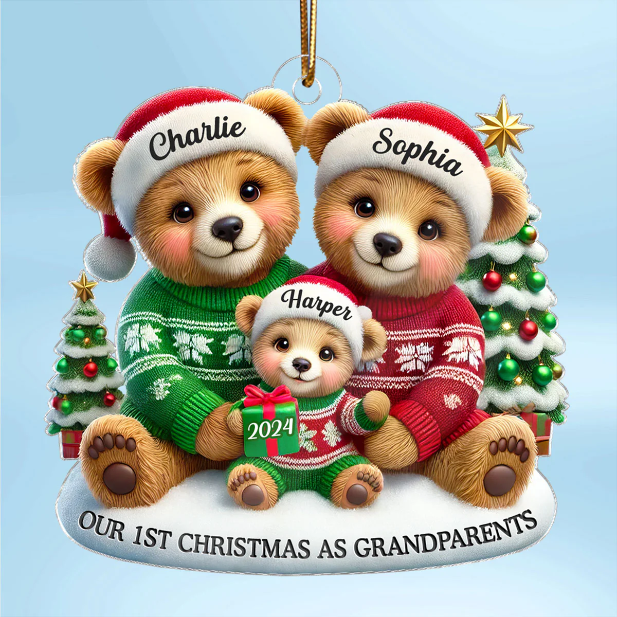 3D Effect Bears Our First Christmas As Grandparents Personalized Acrylic Ornament, Christmas Gift For New Grandparents - Image 2