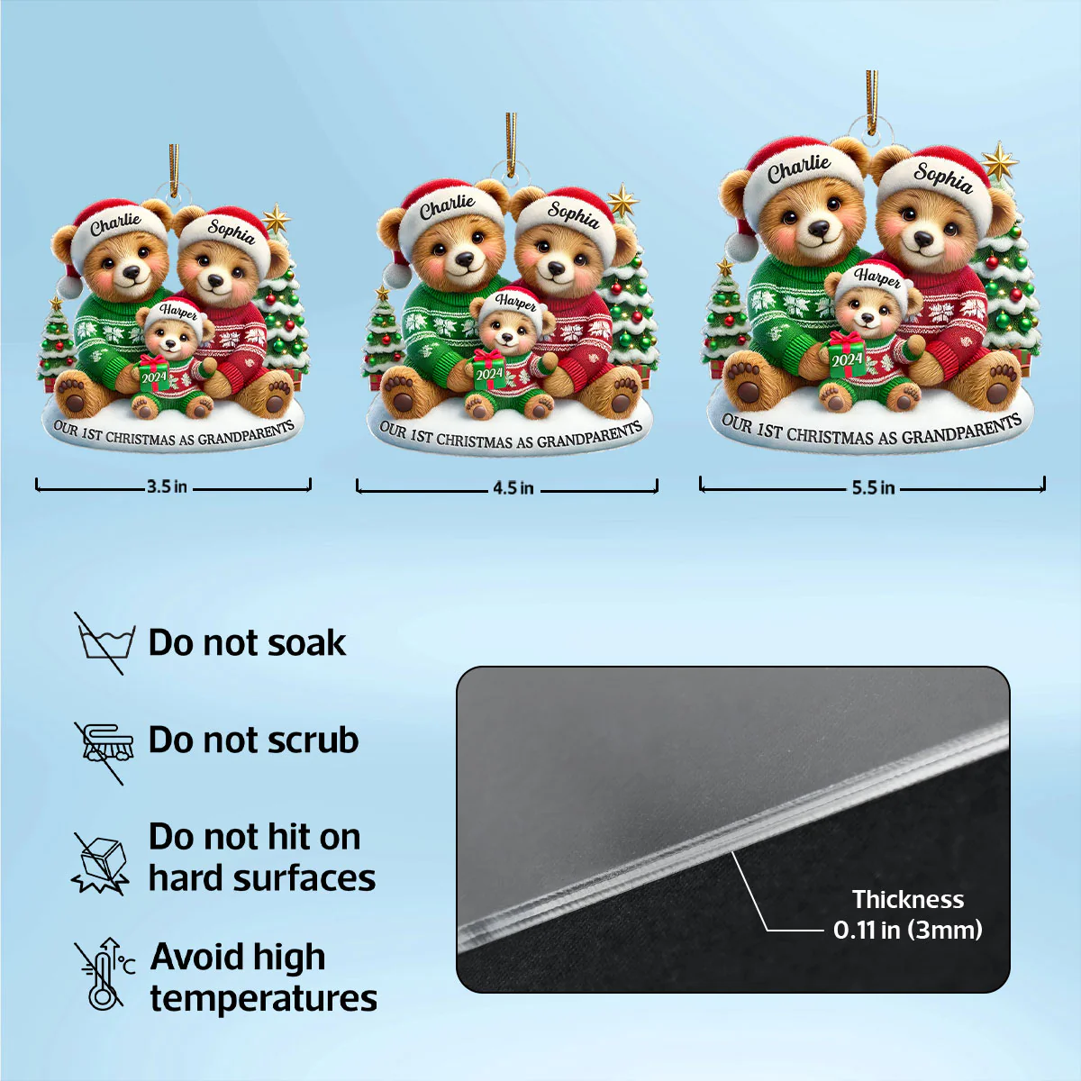3D Effect Bears Our First Christmas As Grandparents Personalized Acrylic Ornament, Christmas Gift For New Grandparents - Image 6