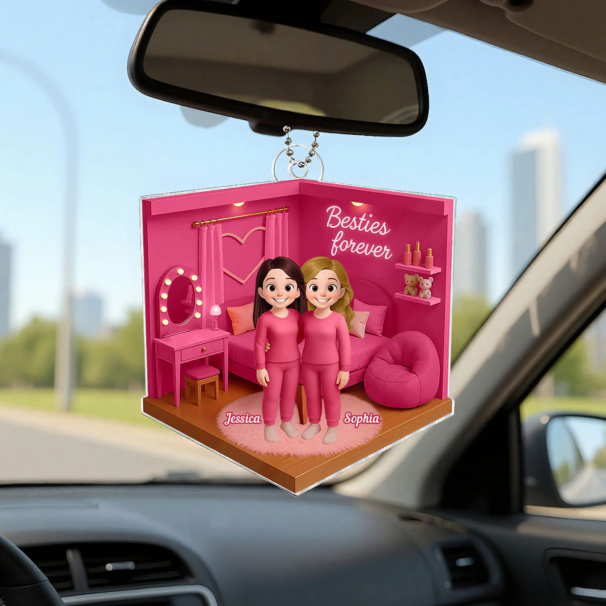 3D Effect Besties Pink Tone Diorama Dream Dollhouse Personalized Flat Acrylic Ornament, Keepsake - Image 10