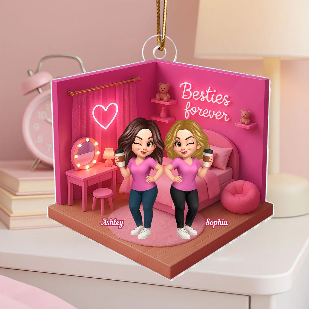 3D Effect Besties Pink Tone Dream Dollhouse Personalized Flat Acrylic Ornament - Image 10