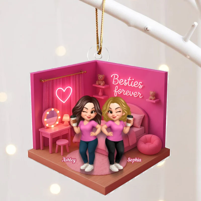 3D Effect Besties Pink Tone Dream Dollhouse Personalized Flat Acrylic Ornament - Image 11